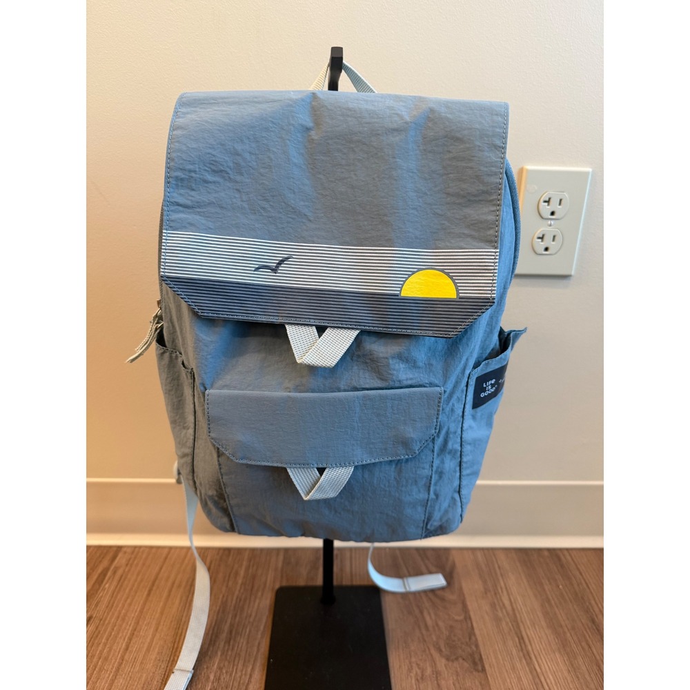 Life is Good x High Sierra Blue Nylon Backpack Sunset Seagull Graphic Travel Bag